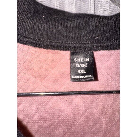 Quilted Light Pink Full-Zip Bomber Jacket With Black & White Striped Trim Shein - Picture 4 of 6